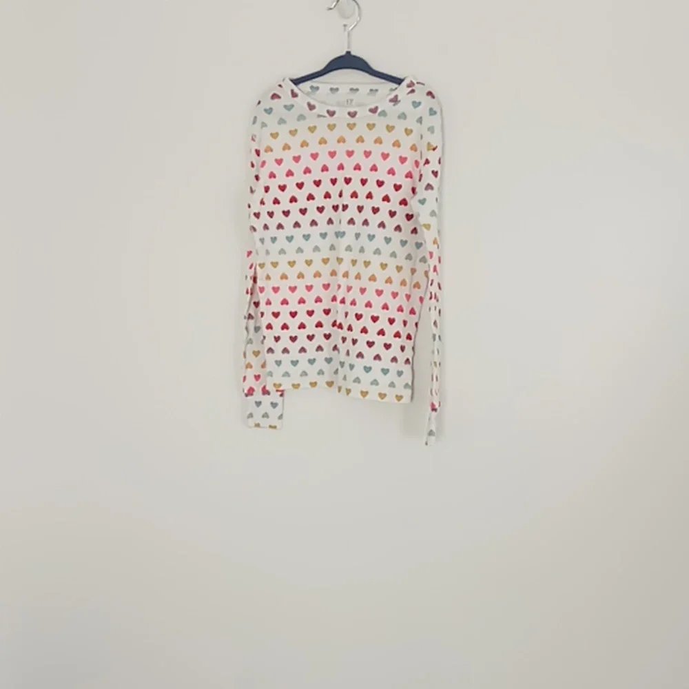 Gap Kids Organic Cotton Pajama Top‎ Valentine's Rainbow Hearts Girls Size 10